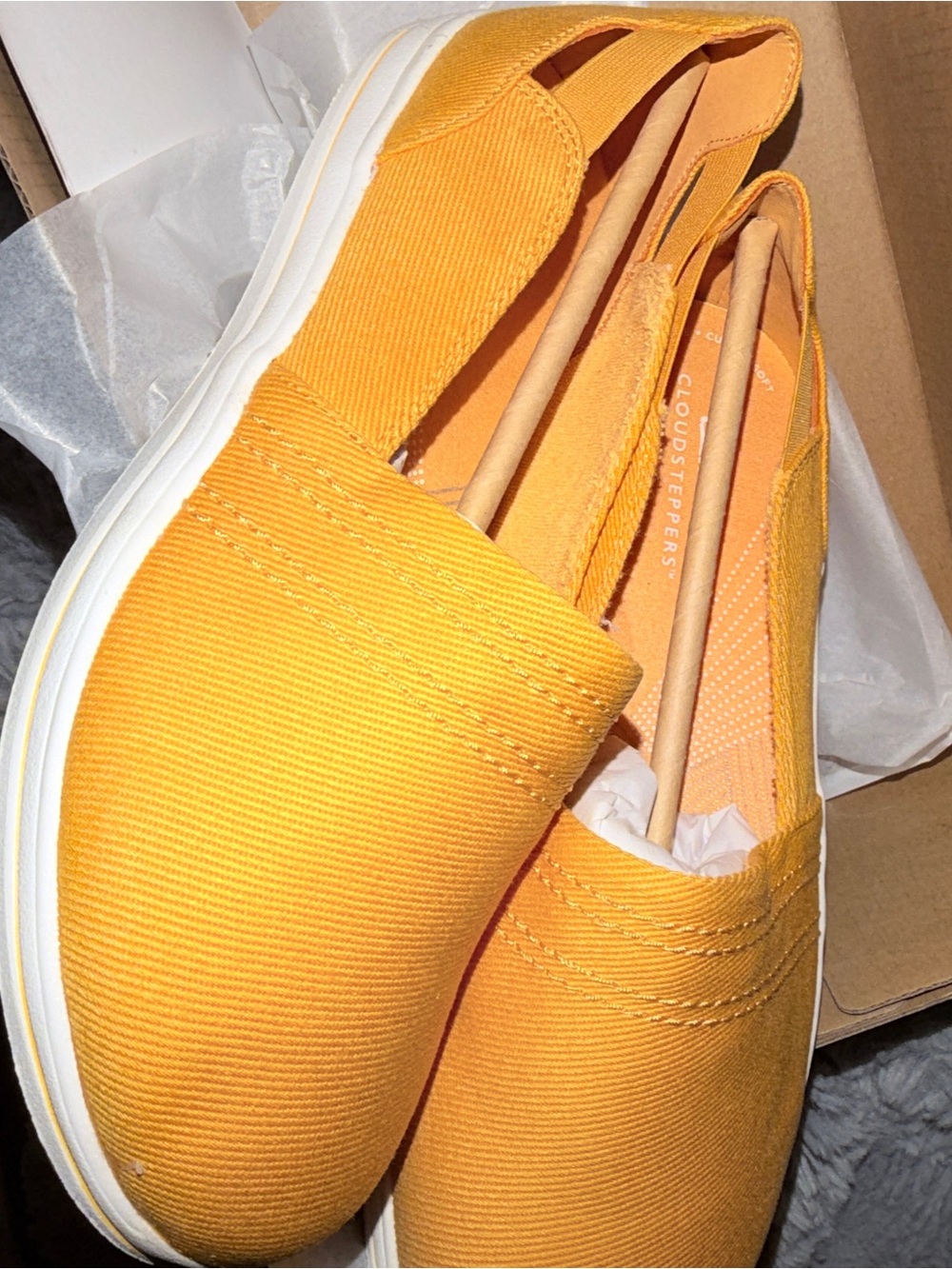 Clarks Women's Mustard Canvas Slip-On Loafers - Picture 5 of 10